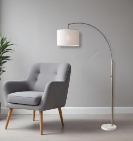 74" Brass Metal Arc Floor Lamp With Off White Linen Drum Shade