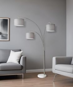 74" Silver Three Light Adjustable Tree Floor Lamp With Gray Linen Drum Shade