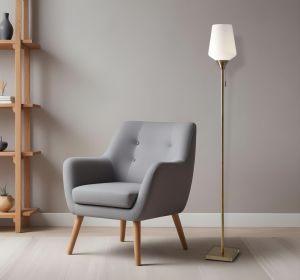 71" Brass Metal Torchiere Floor Lamp With White Glass Novelty Shade