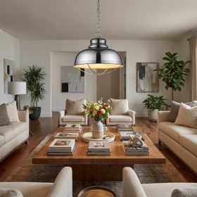 Ansen 1-Light Polished Nickel Pendant With Gloss White Interior Shade