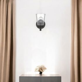 One Light Antique Bronze Glass Shade Wall Sconce