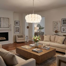 Selene 6-Light Polished Chrome Pendant With Overlapping Frosted White Glass Discs Shade