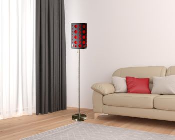 66" Steel Novelty Floor Lamp With Gray And Red Drum Shade