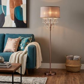 62" Silver Three Light Candelabra Floor Lamp With Pink Fabric Drum Shade