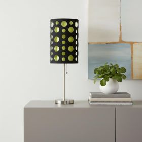 33" Silver Metal Mod Table Lamp With Black And Green Drum Shade