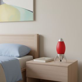 11" Red And Silver Acrylic And Metal Rocket Shaped Bedside Lamp