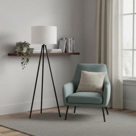 63" Black LED Light Changing Floor Lamp With Cream Fabric Drum Shade