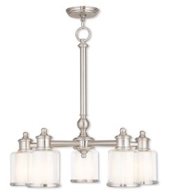 Nickel Clear And Opal Five Light Metal Dimmable Chandelier With Shades