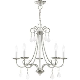 Silver And Clear Five Light Metal Dimmable Chandelier With Shades