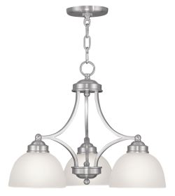 Nickel And Off White Three Light Metal Dimmable Chandelier With Shades