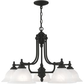 Black Five Light Metal Dimmable Chandelier With Shades