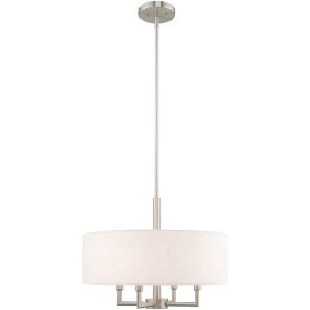 Nickel And Cream Four Light Metal Dimmable Chandelier With Shades