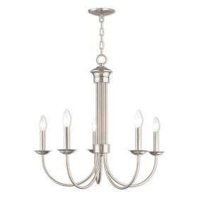 Nickel Five Light Metal Dimmable Chandelier With Shades