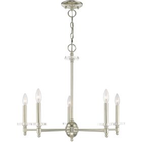 Nickel And Clear Five Light Metal Dimmable Chandelier With Shades