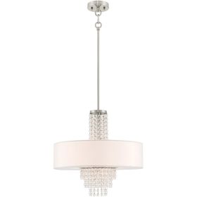 Nickel Clear And Off White Four Light Metal Dimmable Chandelier With Shades