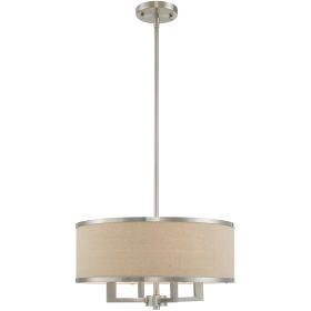 Nickel And Ash Gray Four Light Metal Dimmable Chandelier With Shades
