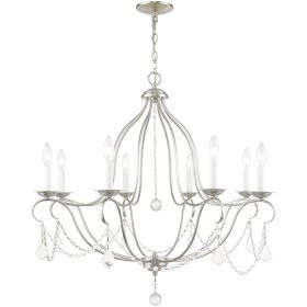 Nickel Eight Light Metal Dimmable Chandelier With Shades