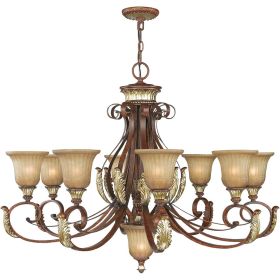 Bronze Nine Light Metal Dimmable Chandelier With Shades