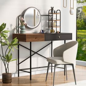 40 inch Makeup Vanity Desk with 3-Mode Lighted Mirror & Wireless Charging Station,Vanity Table with Drawer & 3 Open Shelves for Ample Storage Spa (Color: Black, Material: MDF+Iron)