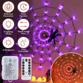Halloween Spider Web Light - 3.28ft Diameter, 70 LEDs, 8 Modes, 10 Brightness Levels - Battery Powered (Color: Purple)